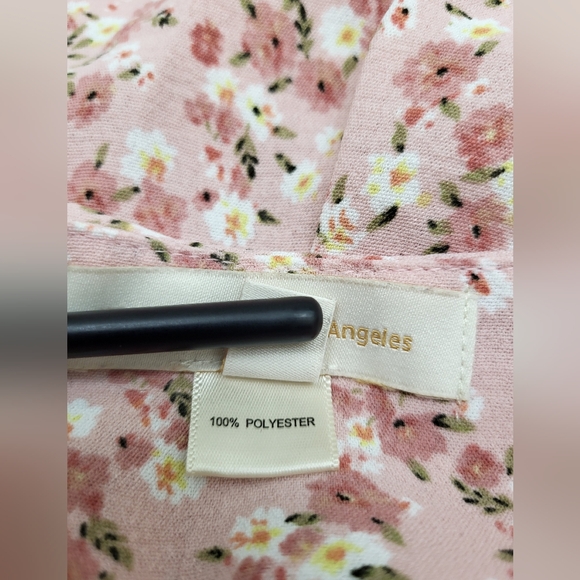 Monteau Los Angeles Pink White Floral Dress Size Medium Boho Prairie Tie Spring - Picture 10 of 11